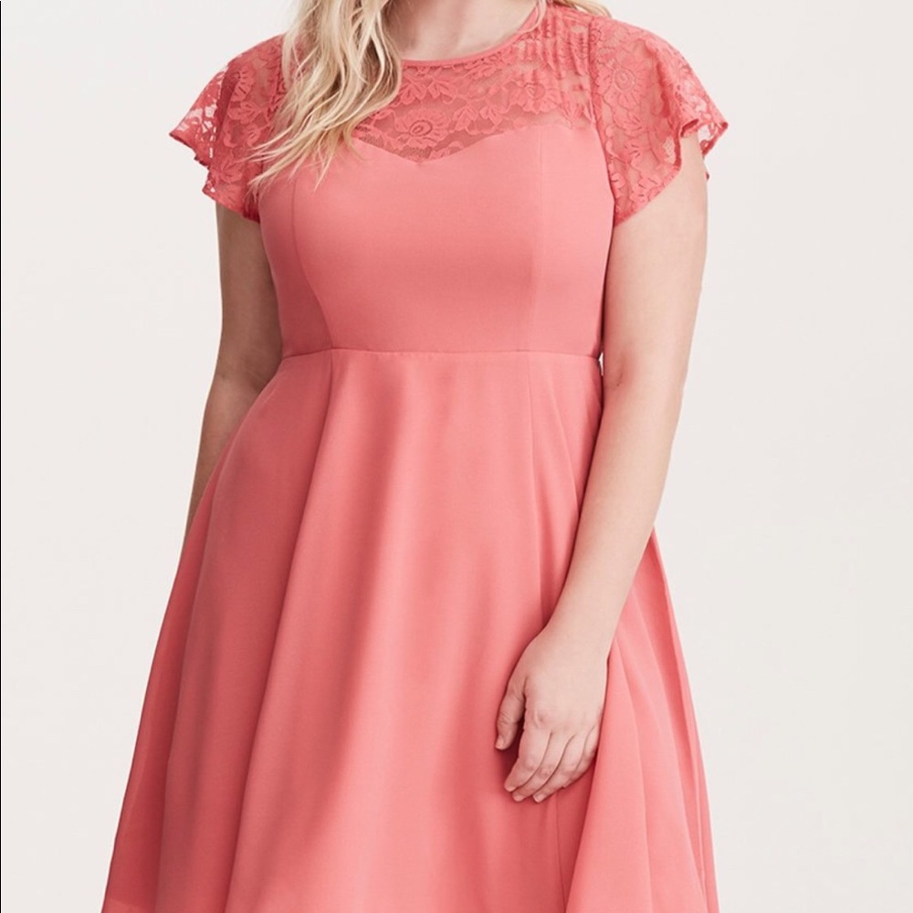🌸 Georgette Lace Inset Skater Dress